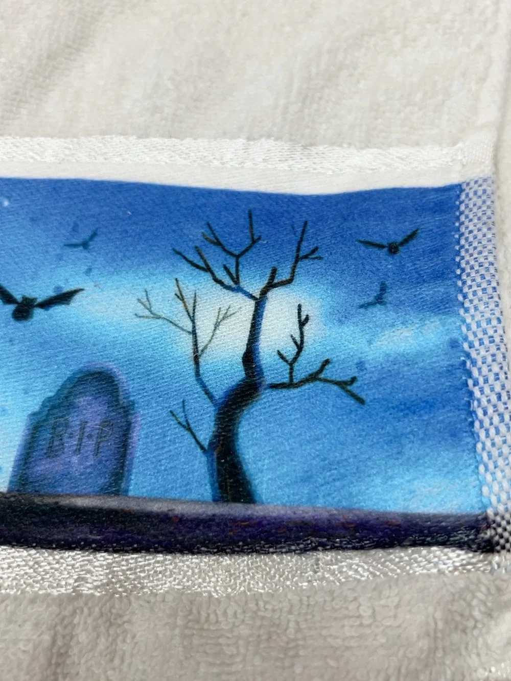 Halloween Hand Towels Set 2 Cat Pumpkin Spider Bats RIP Graveyard Decor 10x16